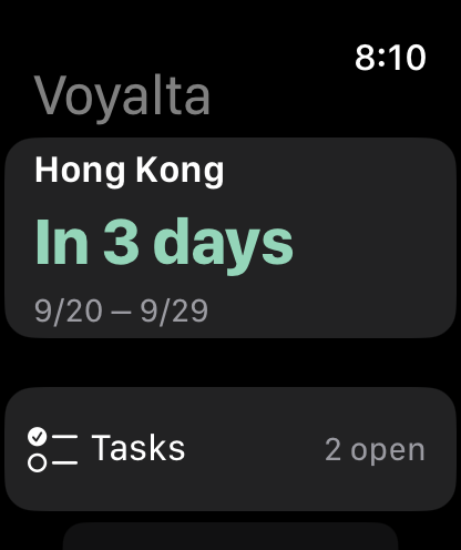 Voyalta trip overview on Apple Watch